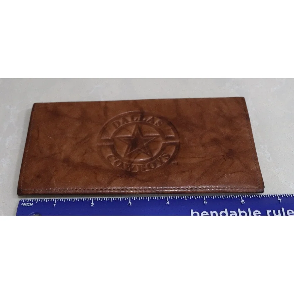 Dallas Cowboys Genuine Cowhide Leather Checkbook Cover Brown NFL Embossed Star